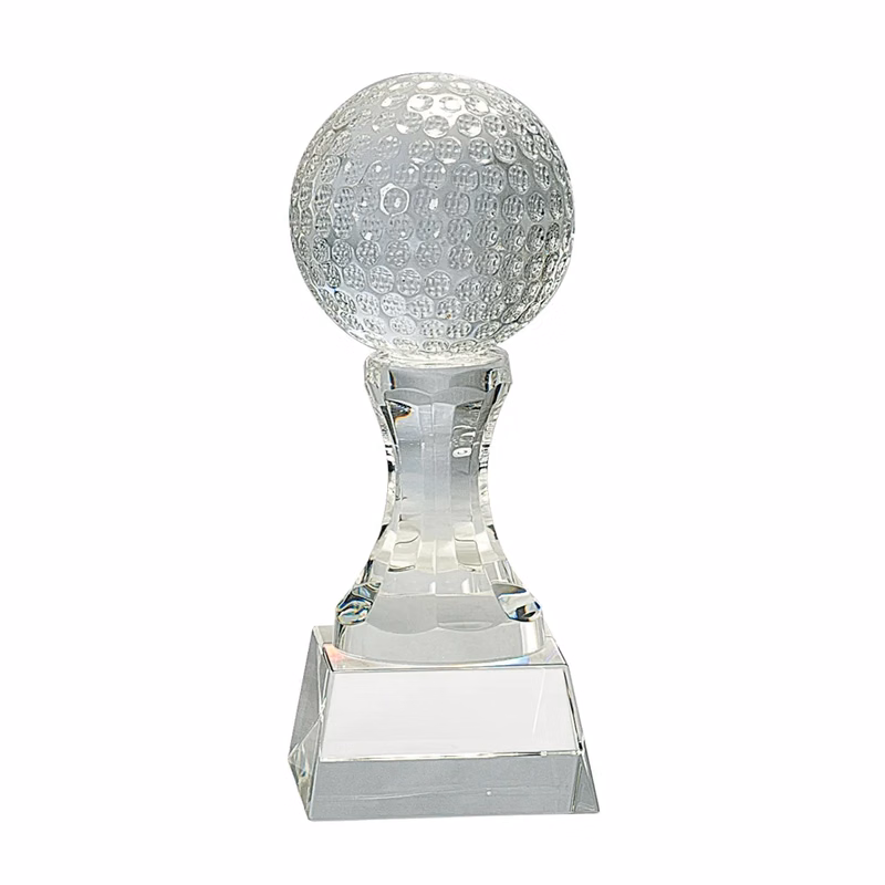 7 3/4" Crystal Golf Ball On Clear Pedestal Base