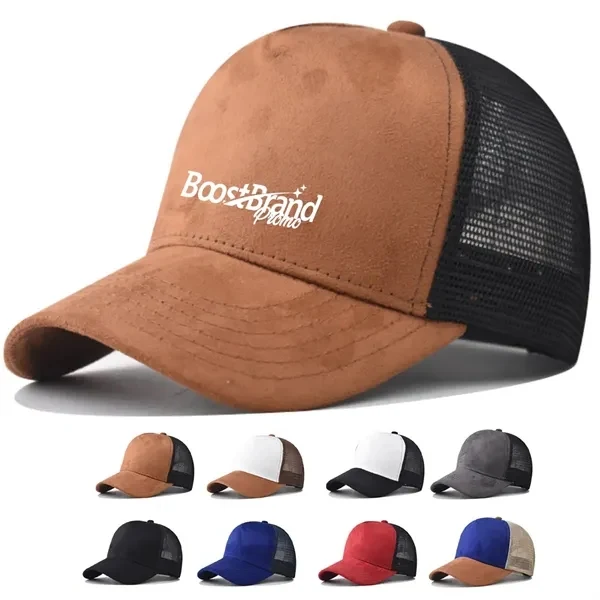 Custom Faux Suede Mesh Back Baseball Cap — Premium Casual Sport Headwear 1