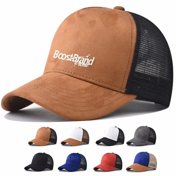 Custom Faux Suede Mesh Back Baseball Cap — Premium Casual Sport Headwear