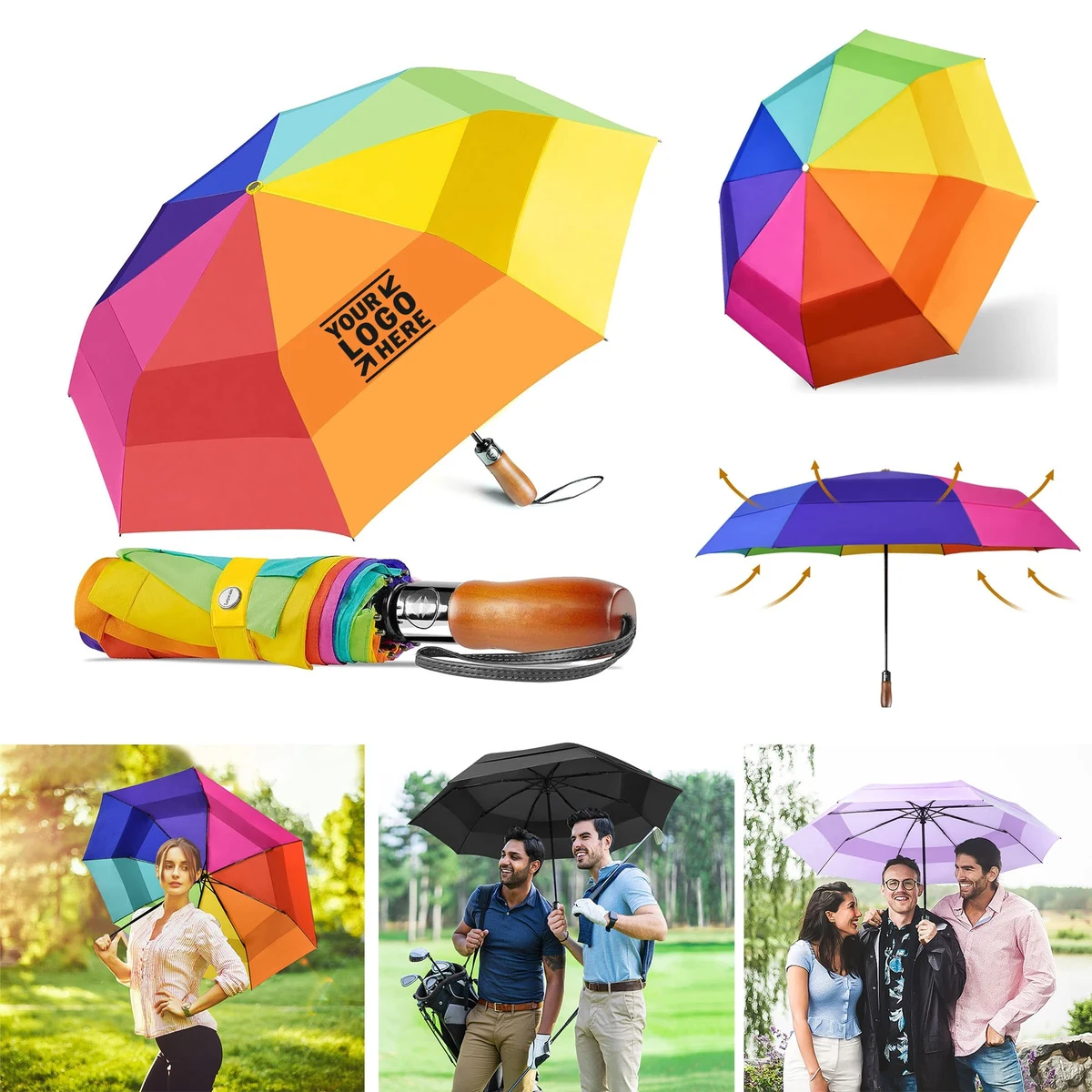 Travel Windproof Oversized Auto Open Close Folding Large Compact Golf Umbrella 1