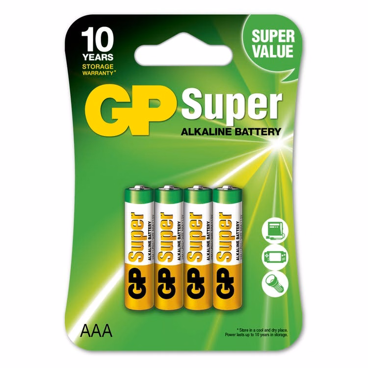 GP Super Alkaline AAA Batteries - 4 Pack