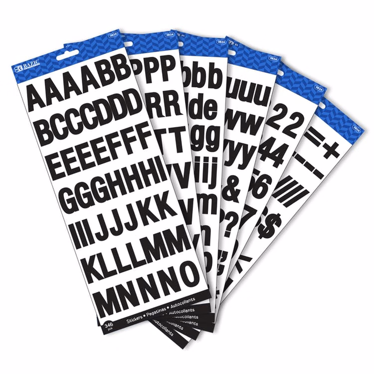 1" Alphabet Stickers - Black Includes Numerals & Symbols