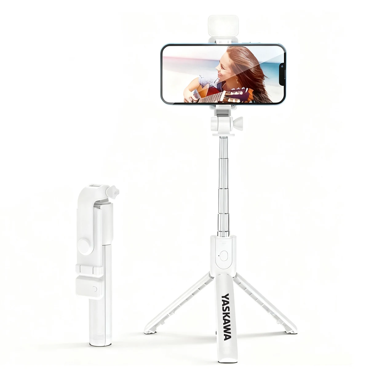 Selfie Stick with Tripod, Bluetooth Remote & USB Rechargeable Light 1