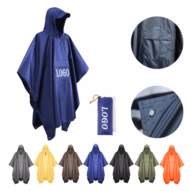 MOQ20 PU3000+MM Hooded 3-In-1 Raincoat Pockets