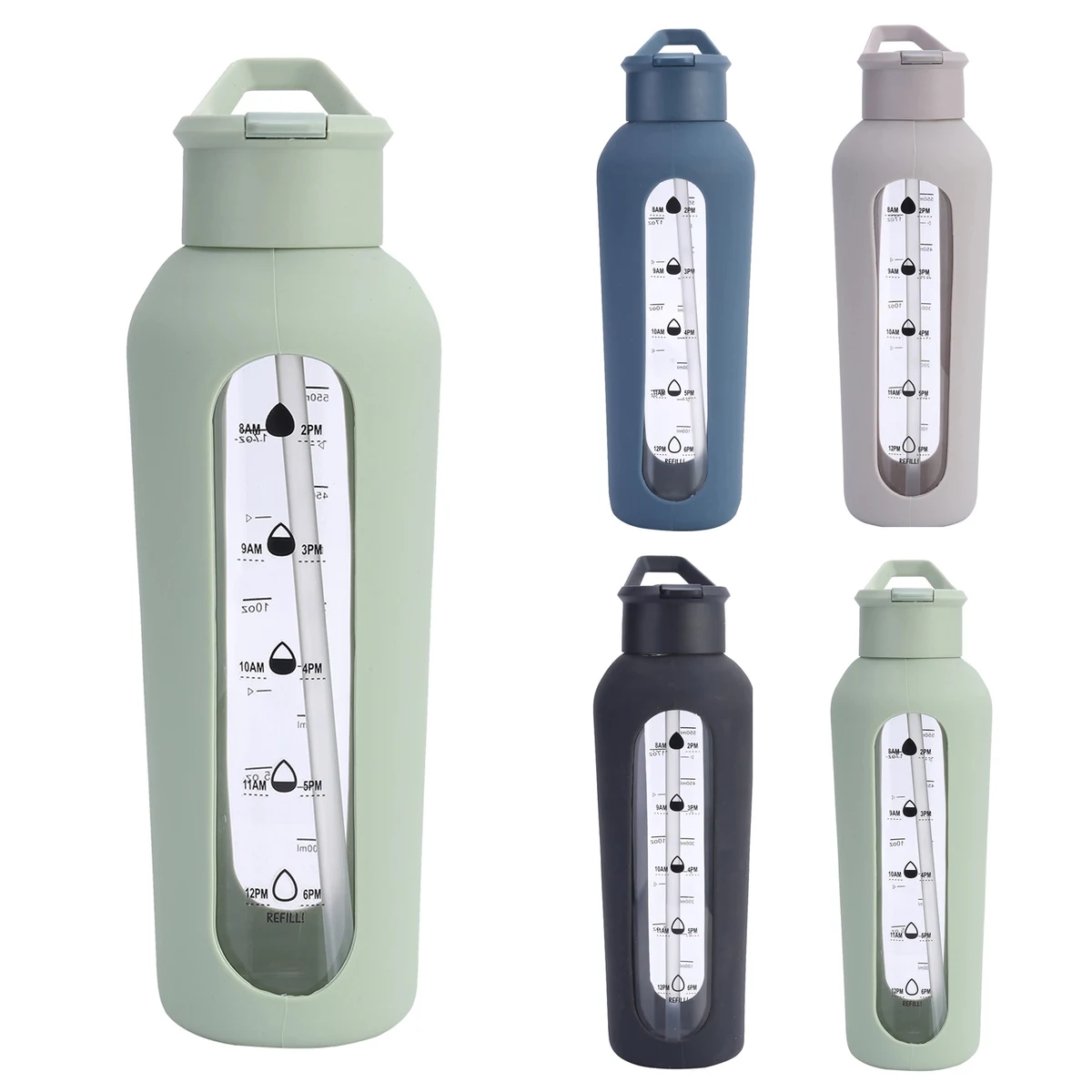 24 oz Glass Water Bottle With Time Marker 1