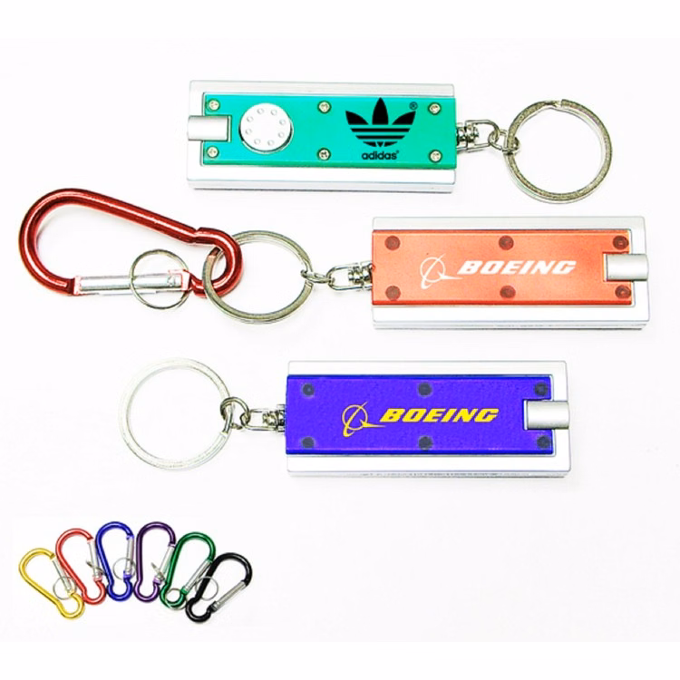 Slim rectangular flash light with colorful light and carabiner