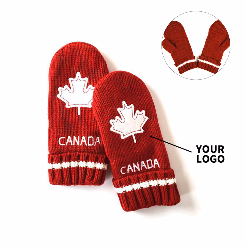 Full Finger Acrylic Knit Mitten With Fleece Lining