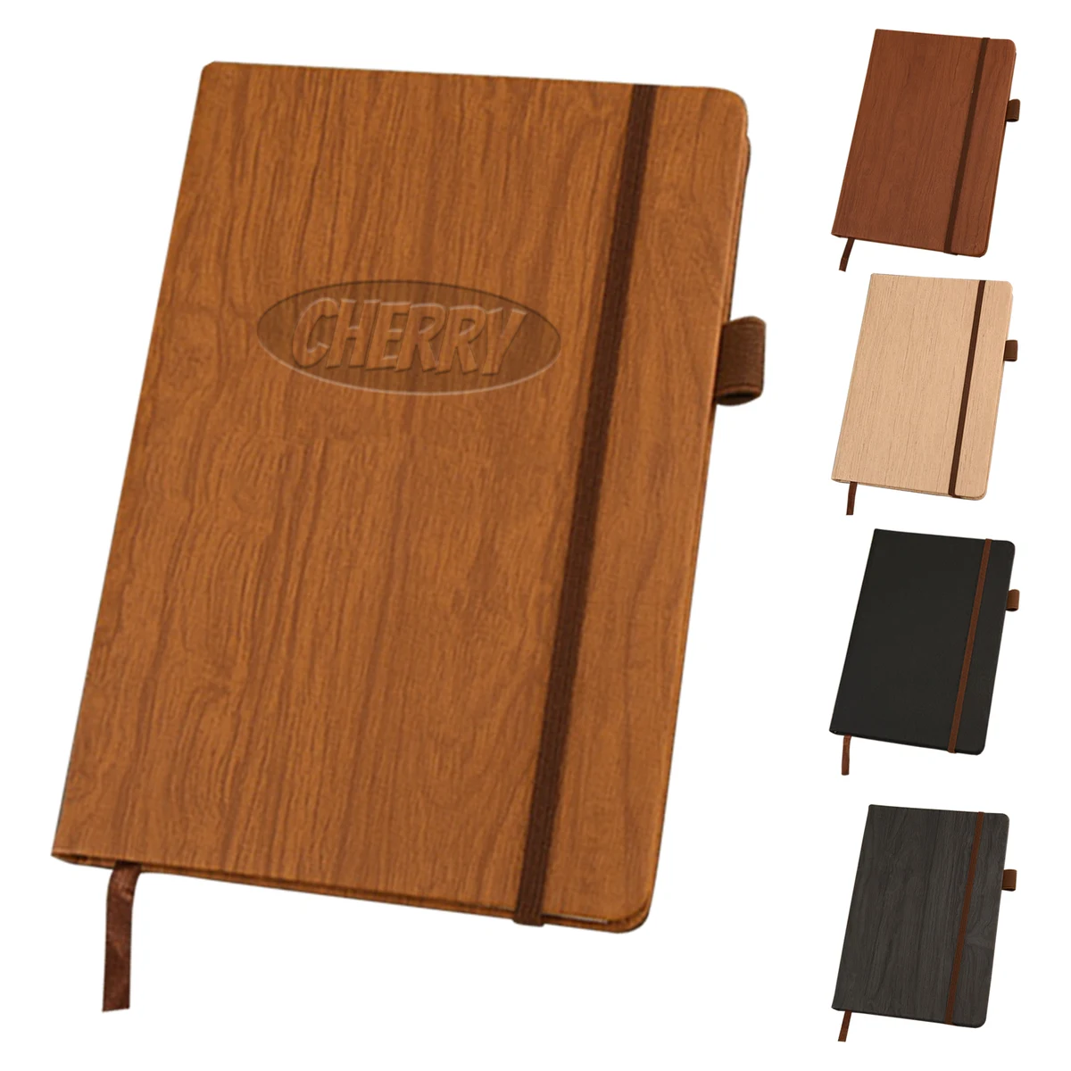 A5 PU Leather Wood Grain Notebook w/ Pen Holder 1