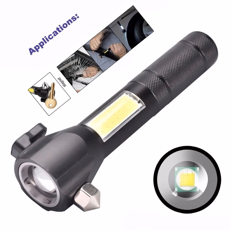 Rechargeable Cob Flashlight/Safety Tool