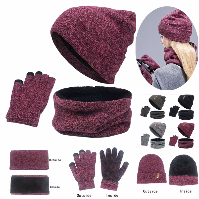 Knit Beanie Cap & Neck Gaiter & Gloves Set