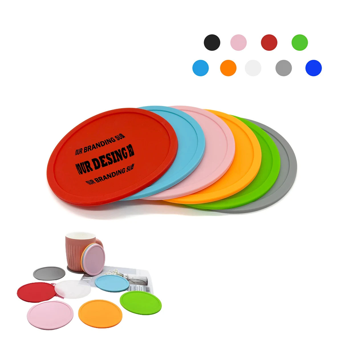 MOQ100 Custom Reusable Round Silicone Coasters 1