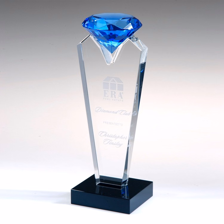 8" Blue Rising Diamond Crystal Award