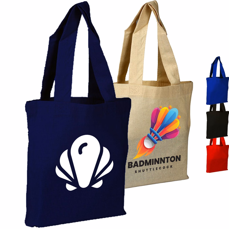 100% Cotton Canvas Sheeting Tote Bag w/ Mini Gusset USA Decorated (8" x 8")