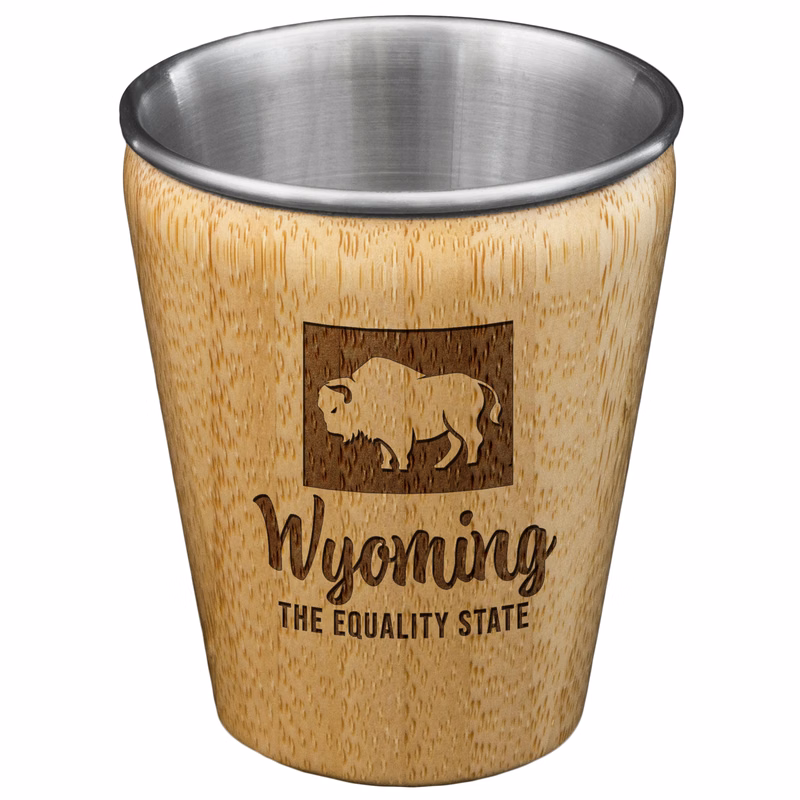 Wyoming State Bamboo and Stainless Steel Shot Glass