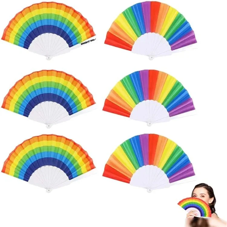 Folding Rainbow Nylon Hand Fan Waterproof & Travel Friendly 1