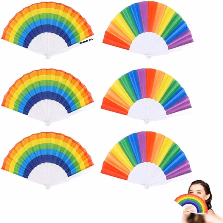 Folding Rainbow Nylon Hand Fan Waterproof & Travel Friendly
