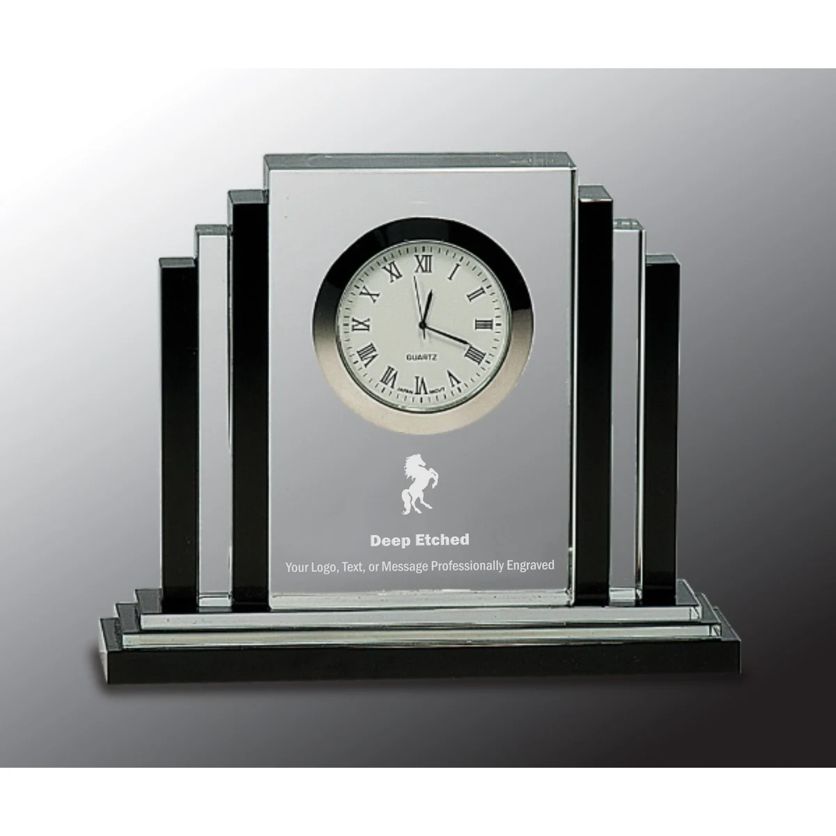 6" Clear Crystal with Clock Award with Black Crystal Trim 1
