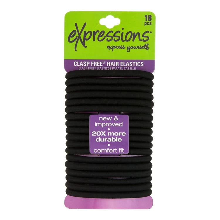 Hair Elastics - 18 Pack Black Clasp-Free 1