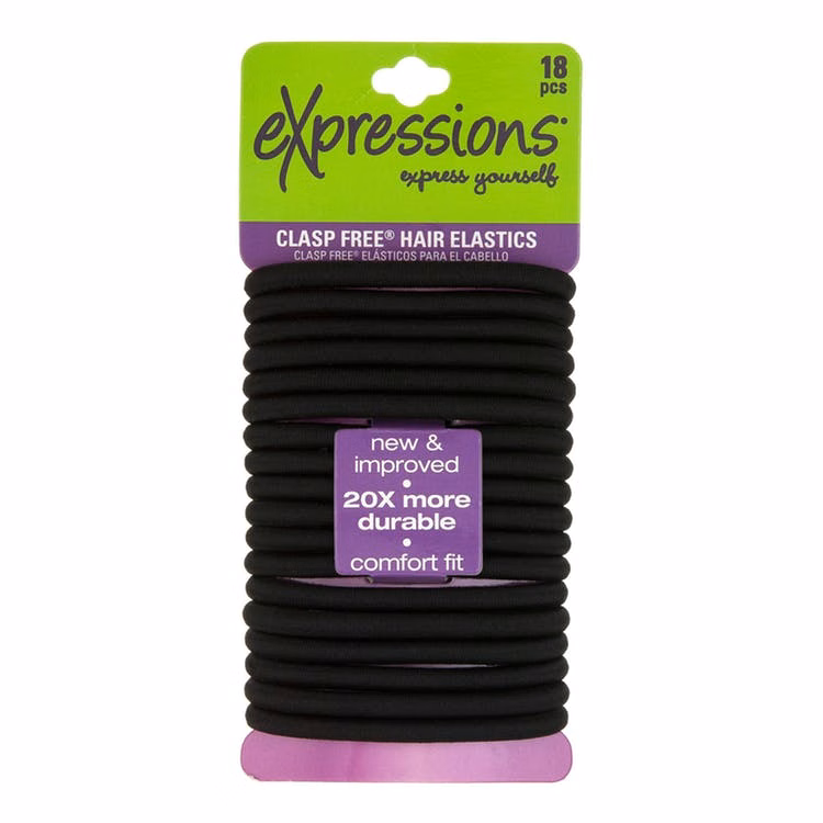 Hair Elastics - 18 Pack Black Clasp-Free