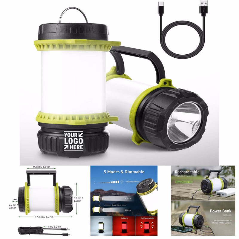 5 Light Modes 500LM Flashlight Lighting Ever LED Camping Lantern Rechargeable 2600mAh Power Bank