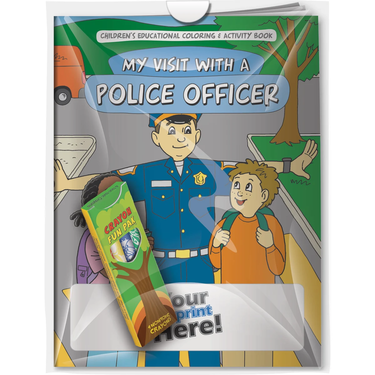 Combo Pack - CB1006 Coloring Book & 4-Pack of Crayons (Imprinted) in a Poly Bag 1