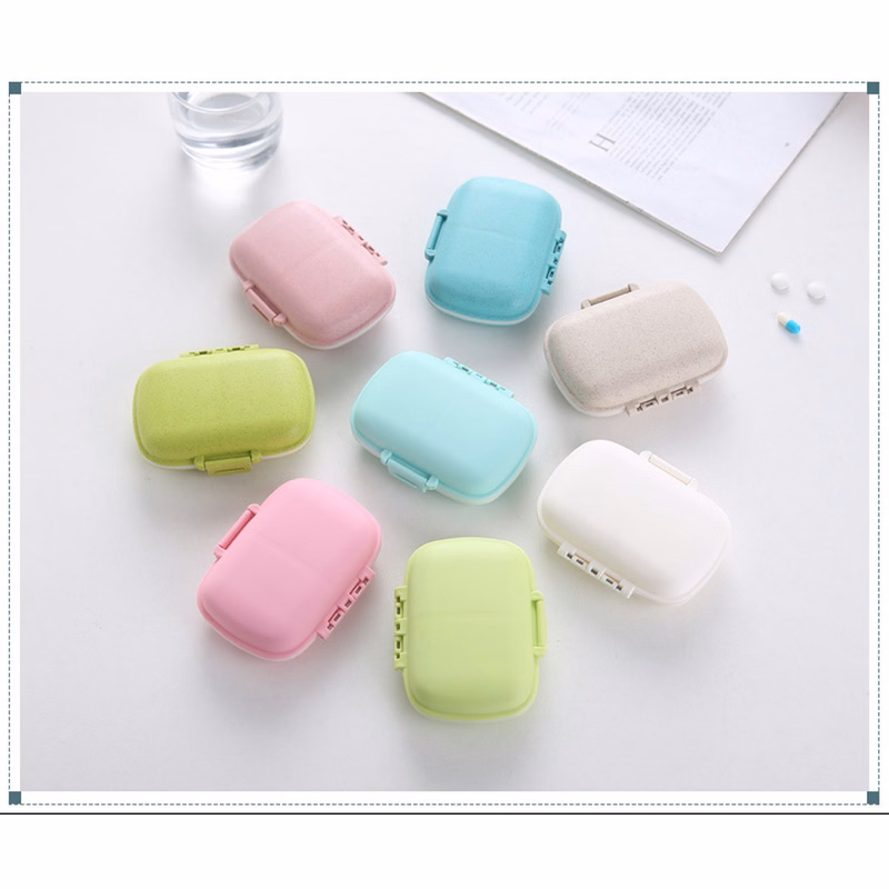 8 Compartments Wheat Straw Portable Daily Pill Organizer