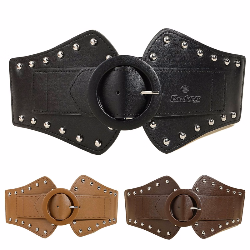 Adjustable Elastic PU Leather Women Belt w/ Alloy Buckle