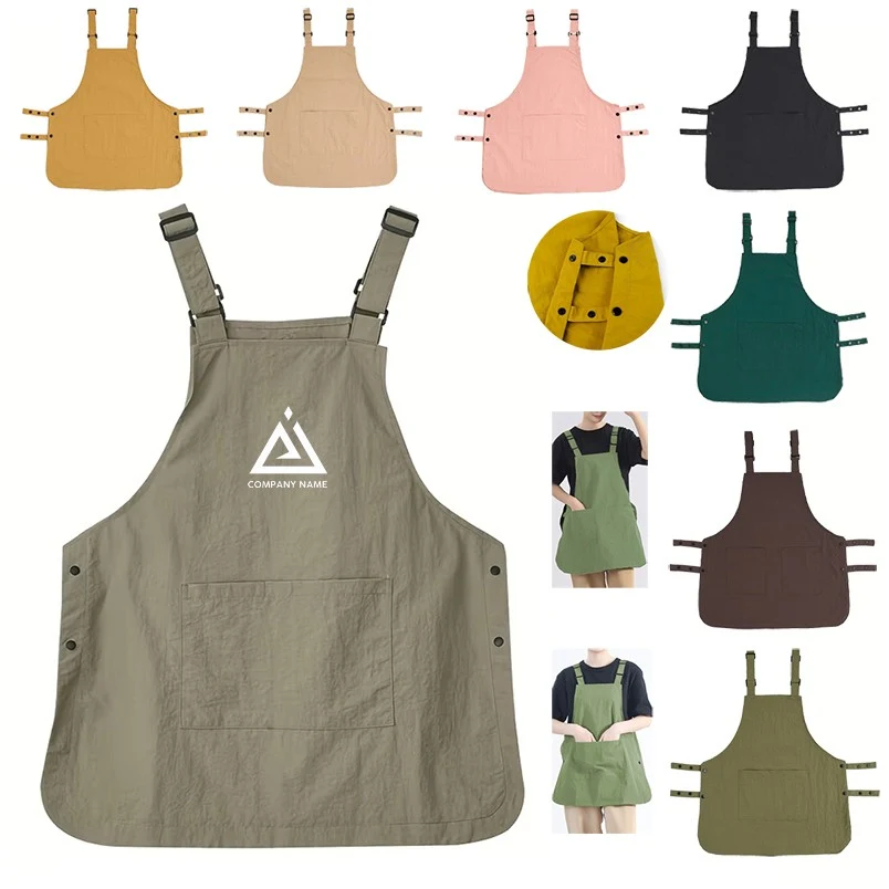 Snap Button Pinafore Aprons With Pockets 1