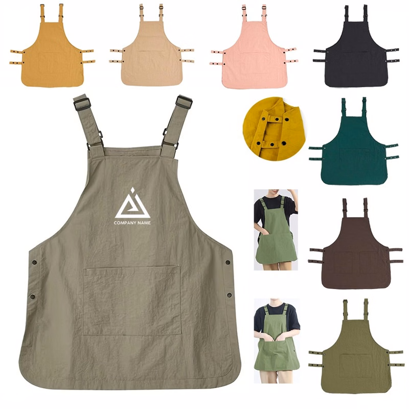 Snap Button Pinafore Aprons With Pockets