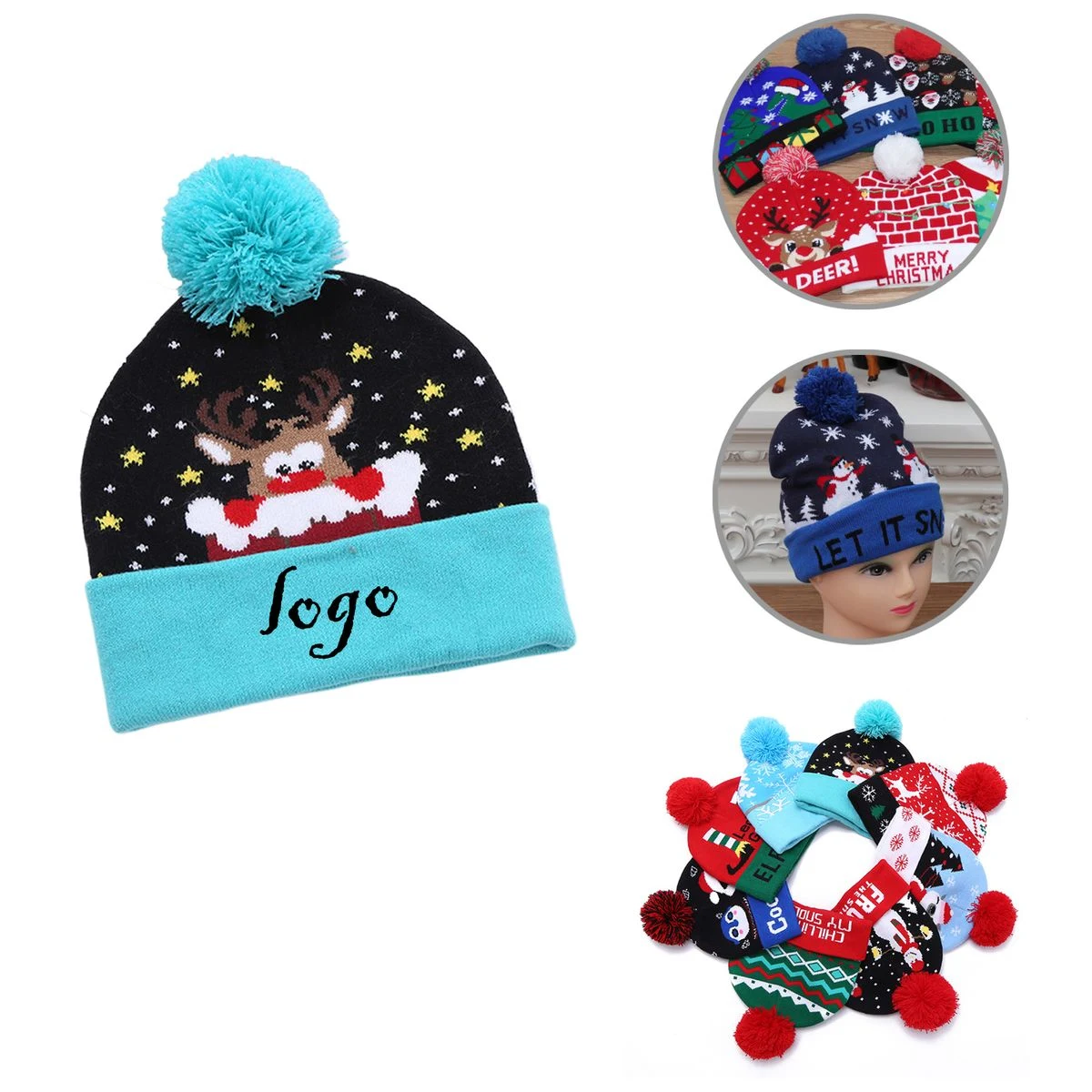 MOQ100 Christmas Plush Knit Warm Beanie 1