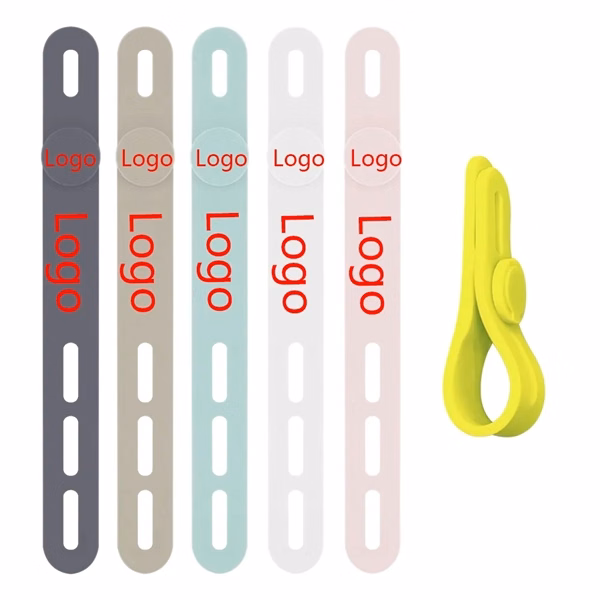 Custom 4.2 Inch Silicone Elastic Cable Ties with Round Hole Design — Cord Organizer