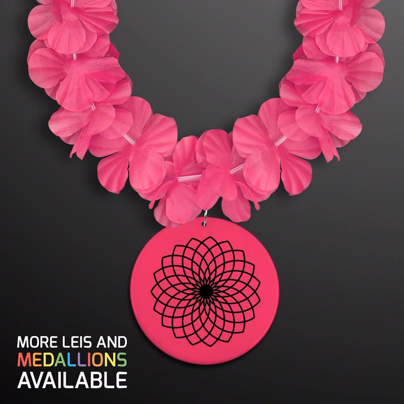 Pink Flower Lei Necklace with Medallion (Non-Light Up)