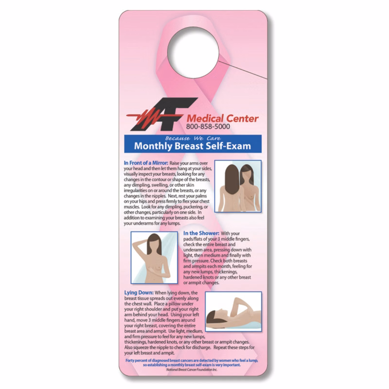 Breast Self Exam Hang Tag, Ribbon Design