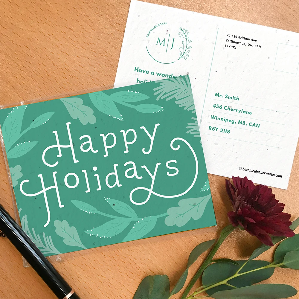 Gorgeous Greenery Plantable Holiday Postcards 1