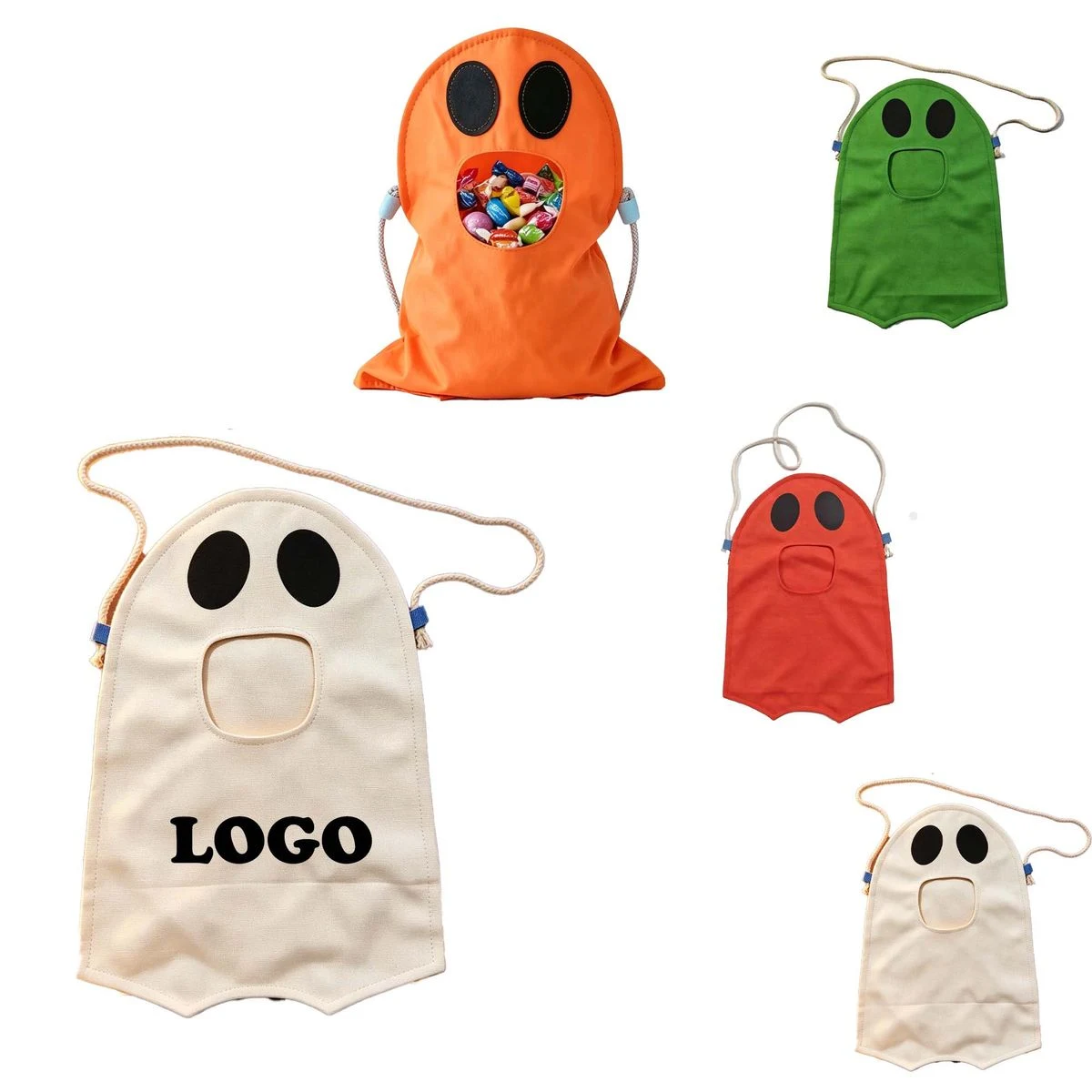 MOQ 20 Piece Halloween Ghost Candy Bag, custom tote bag with logo imprint 1