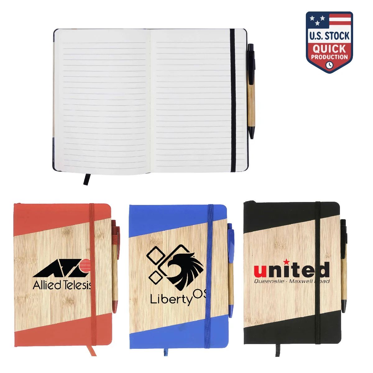 Bamboo Look PU Journal with Matching Strap Closure, Bookmark & Pen Loop 1