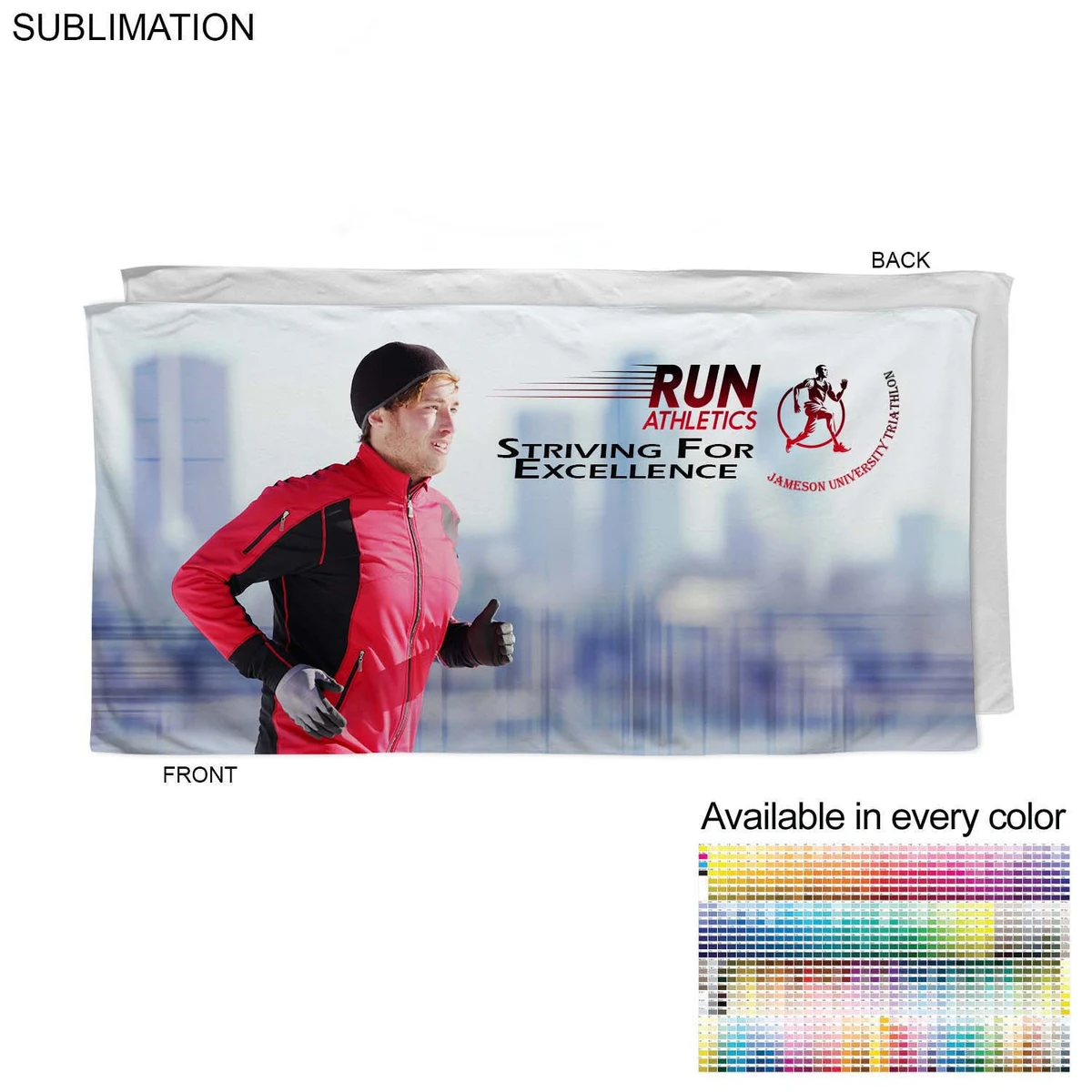 Absorbent Microfiber Dri-Lite Terry Triathlon Towel, 30x60, Sublimated Edge to Edge 1 side 1