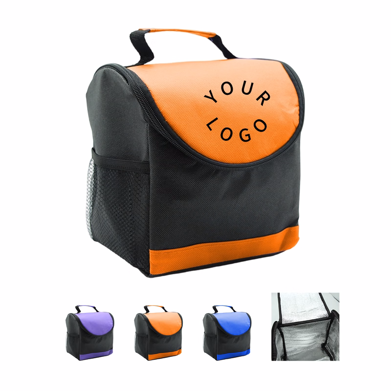 Non Woven Insulated Lunch Cooler Bag With Mesh Pocket