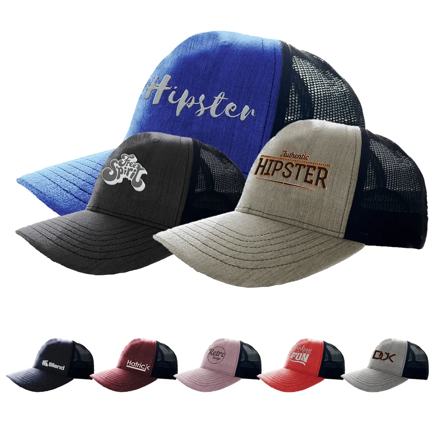 Heathered Cotton 6-Panel Mesh Snapback Cap 1