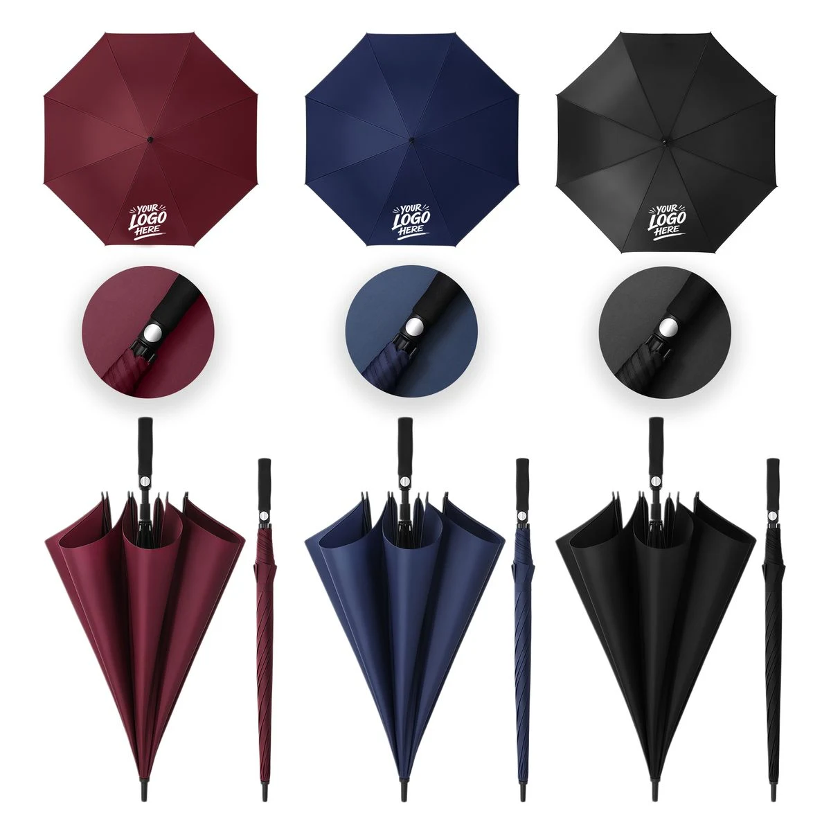 27in Auto Golf Umbrella Windproof Fiberglass Handle 1