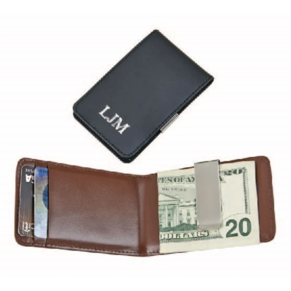 Brown leather money clip and wallet 1