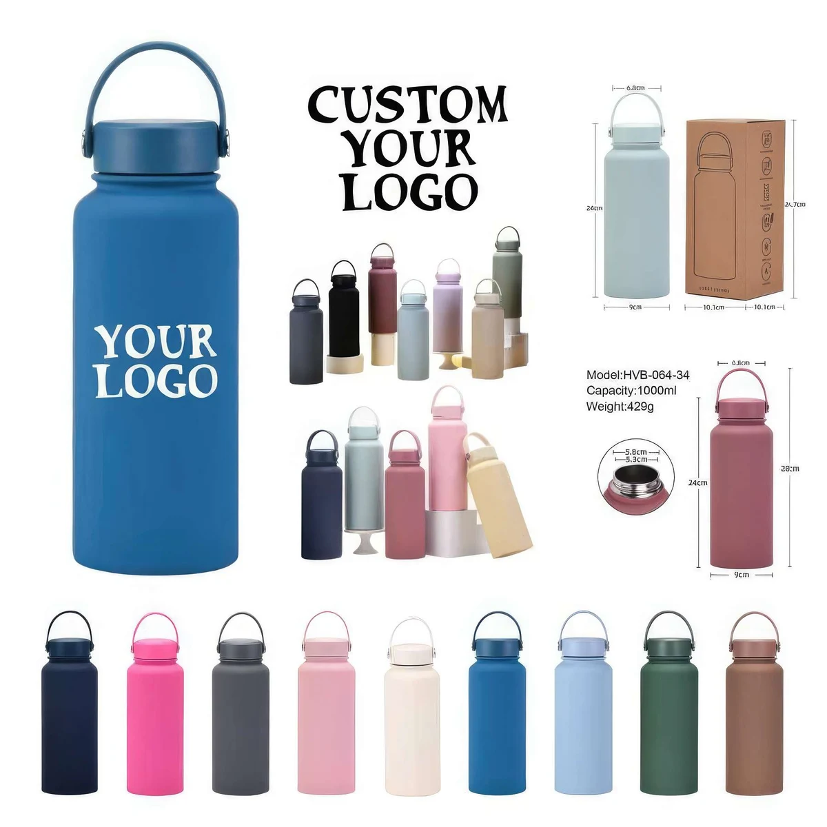 34 oz Stainless Steel Water Bottles Venti Cups, custom water bottle with logo imprint 1