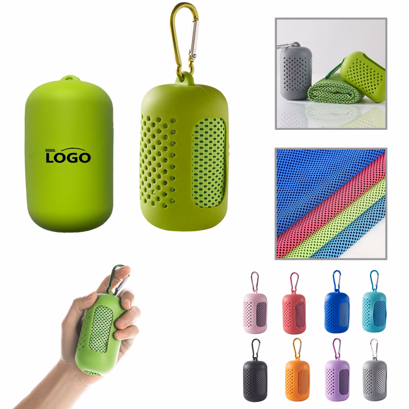 MOQ100 Cooling Towel in Silicone Case for Sports and Fitness