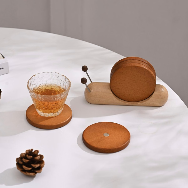 Wooden Coaster For Drinks Funny Snail Shape Table Decor