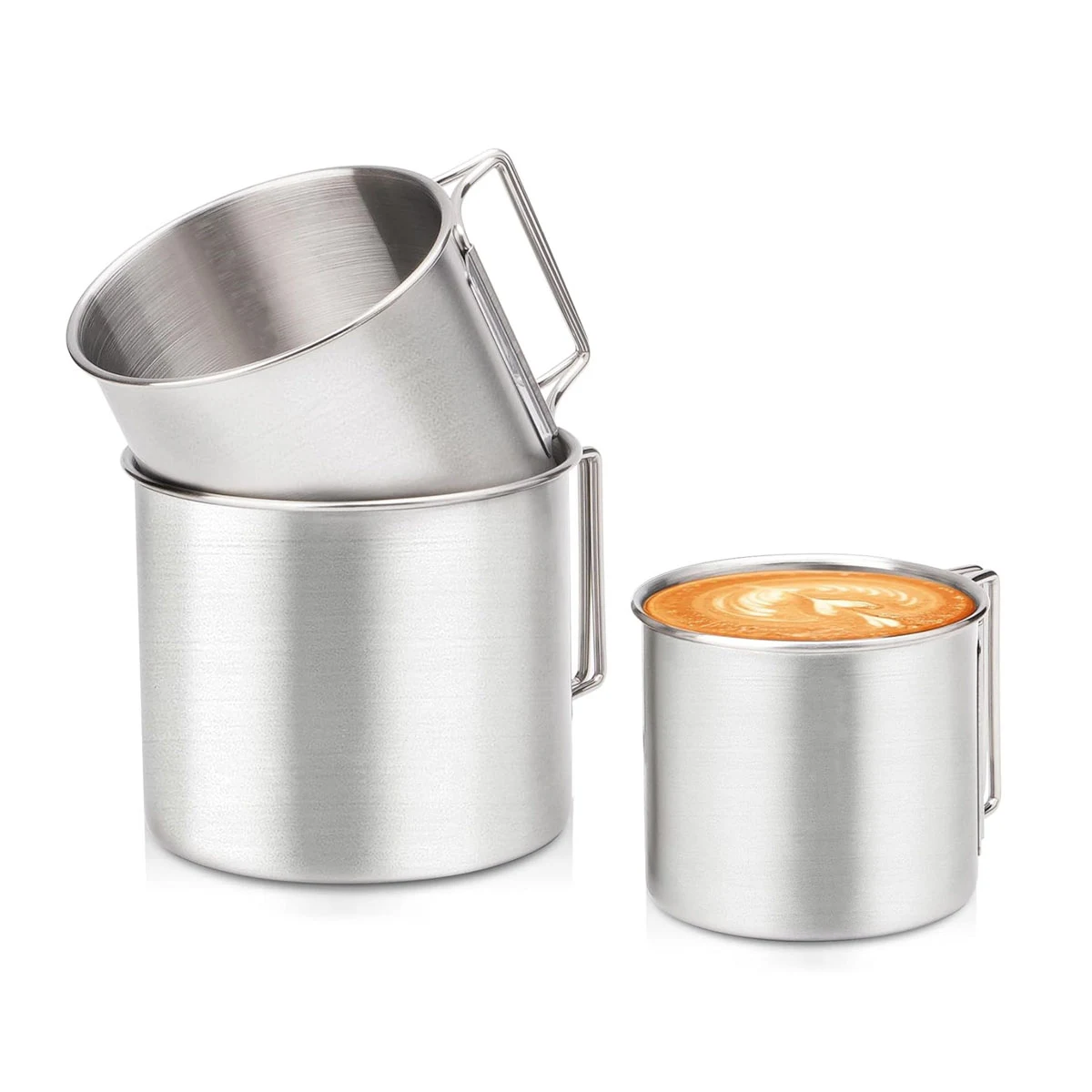 12.2, 16.9 Oz Stainless Steel Camping Foldable Handle Mugs 1