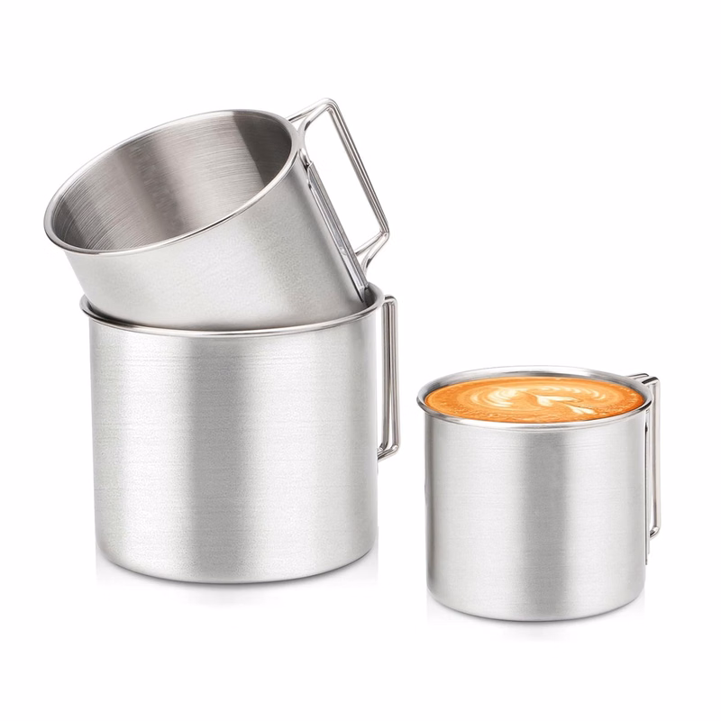 12.2, 16.9 Oz Stainless Steel Camping Foldable Handle Mugs