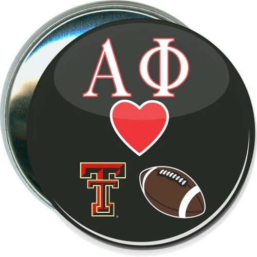 Alpa Phi loves Texas Tech Football, Black, College Button 1