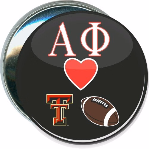 Alpa Phi loves Texas Tech Football, Black, College Button
