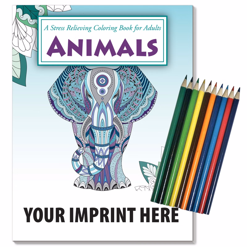 ADULT COLORING BOOK RELAX PACK - Animals Stress Relief Coloring Book with Colored Pencils Set