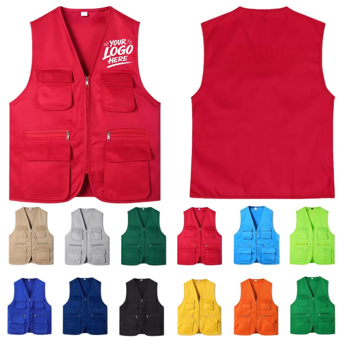 Polyester Multi Pocket Utility Vest, custom jacket with logo imprint 1